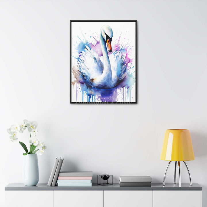 Swan Splatter Portrait (Framed Canvas Print)