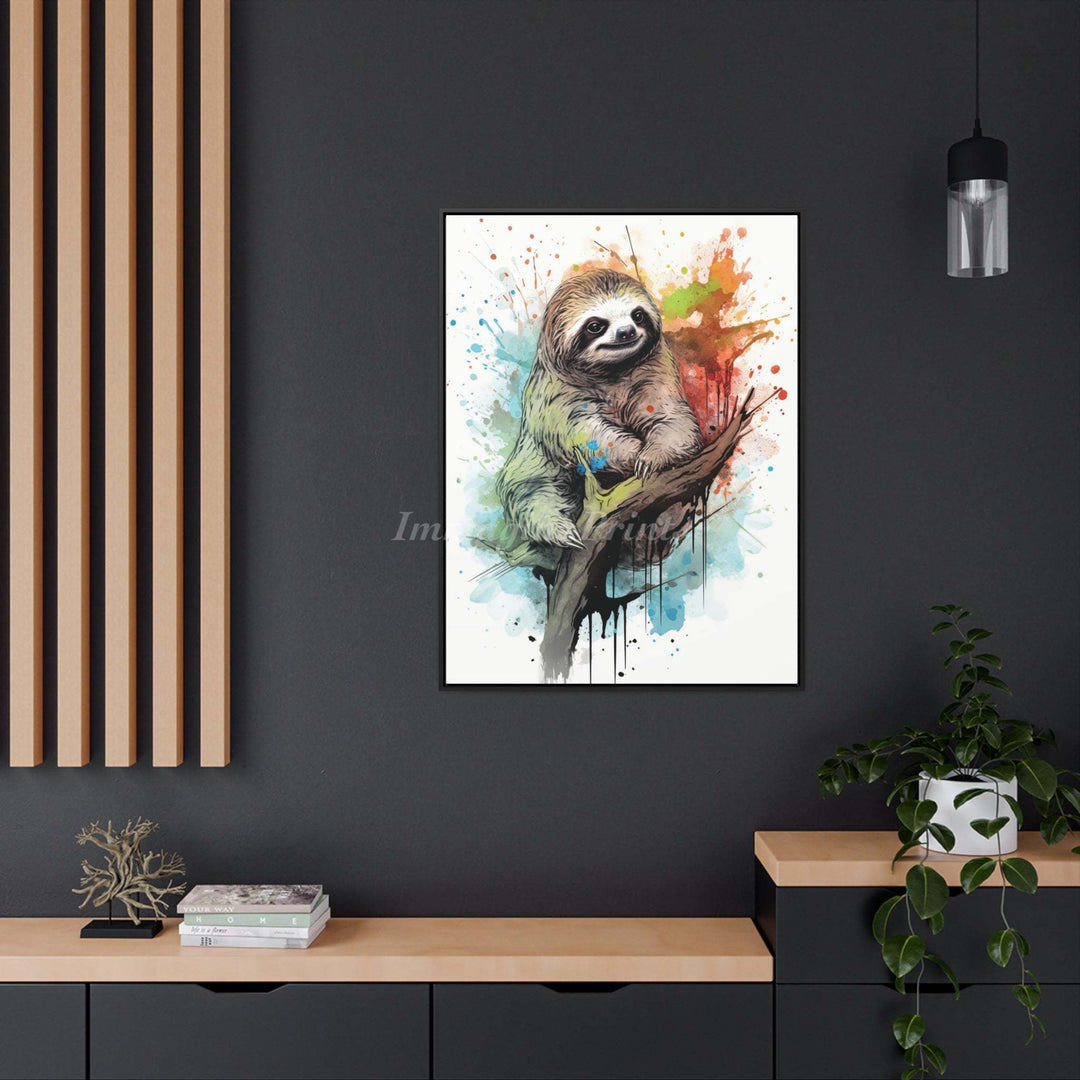 Sloth Splatter Portrait (Framed Canvas Print)