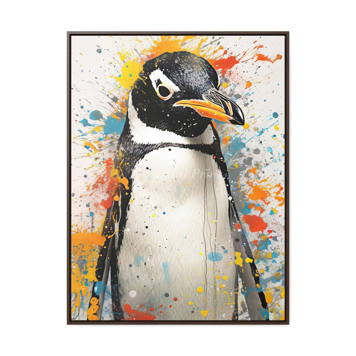 Penguin Splatter Portrait (Framed Canvas Print)