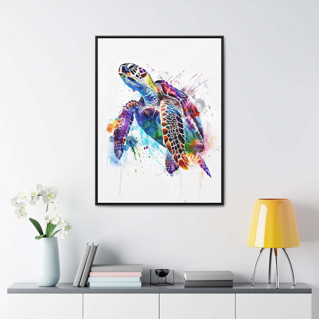 Sea Turtle Splatter Portrait (Framed Canvas Print)