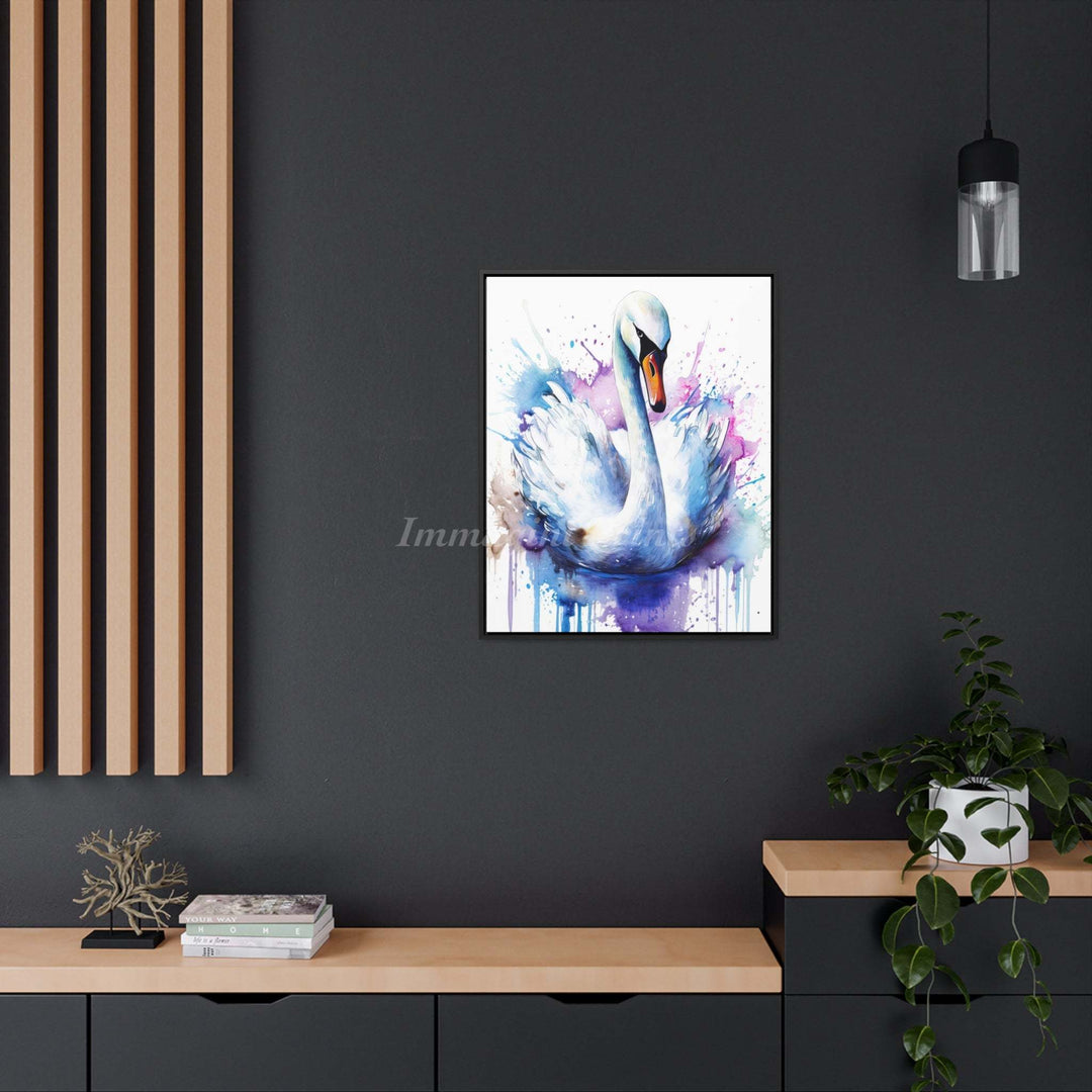 Swan Splatter Portrait (Framed Canvas Print)