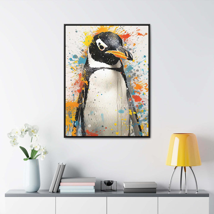 Penguin Splatter Portrait (Framed Canvas Print)