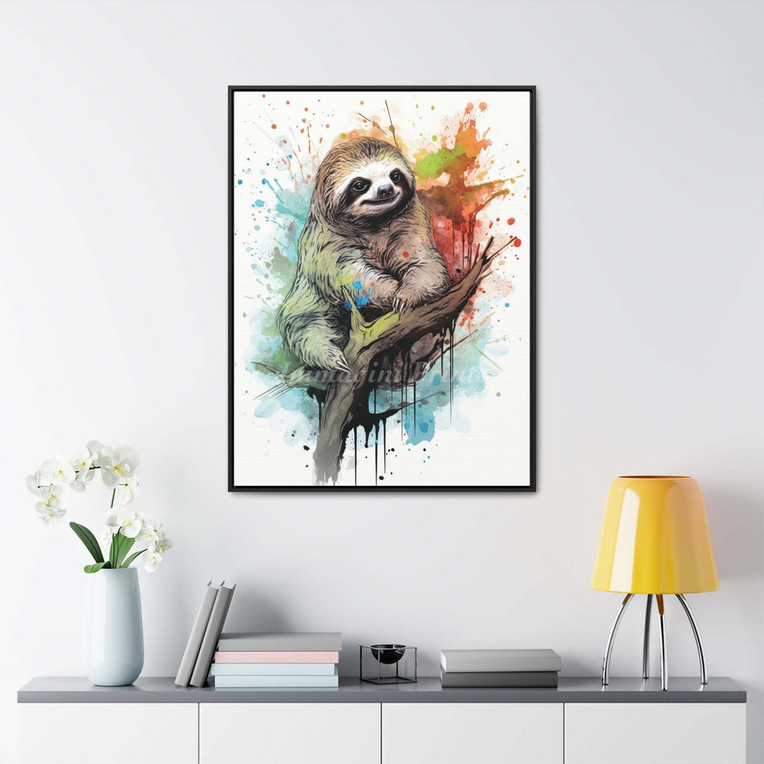 Sloth Splatter Portrait (Framed Canvas Print)