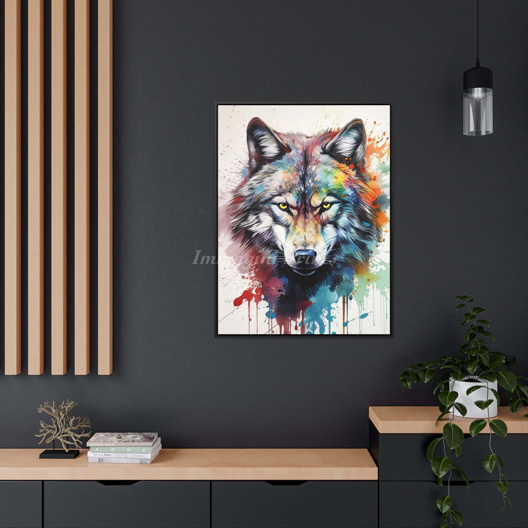 Wolf Splatter Portrait (Framed Canvas Print)