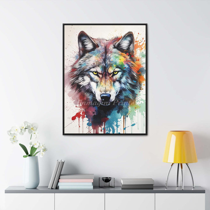 Wolf Splatter Portrait (Framed Canvas Print)