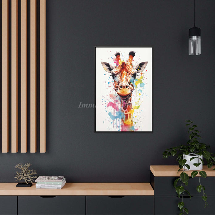 Giraffe Splatter Portrait (Framed Canvas Print)