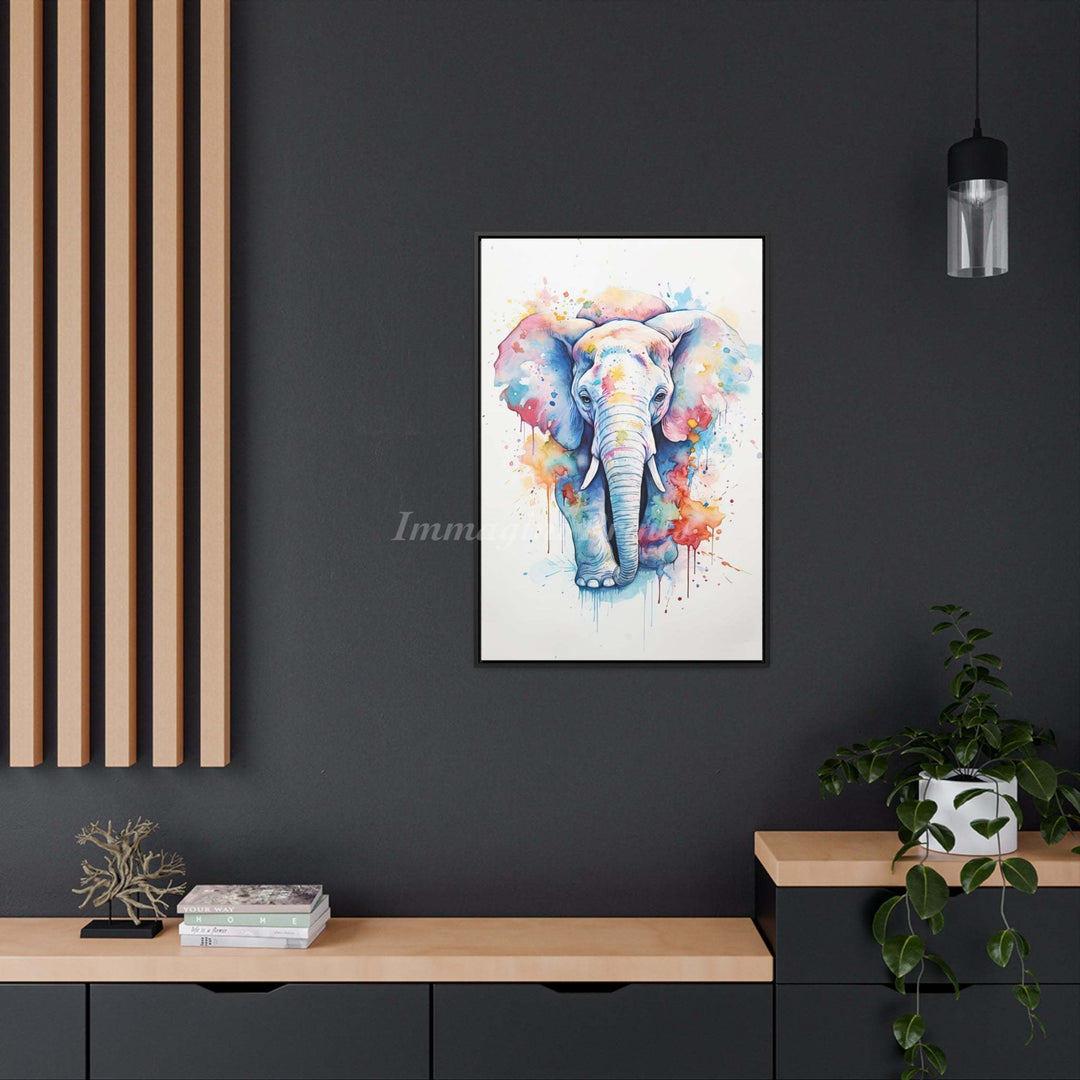 Elephant Splatter Portrait (Framed Canvas Print)