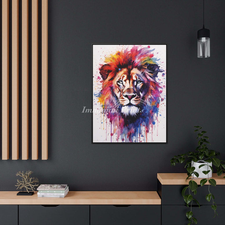 Lion Splatter Portrait (Framed Canvas Print)