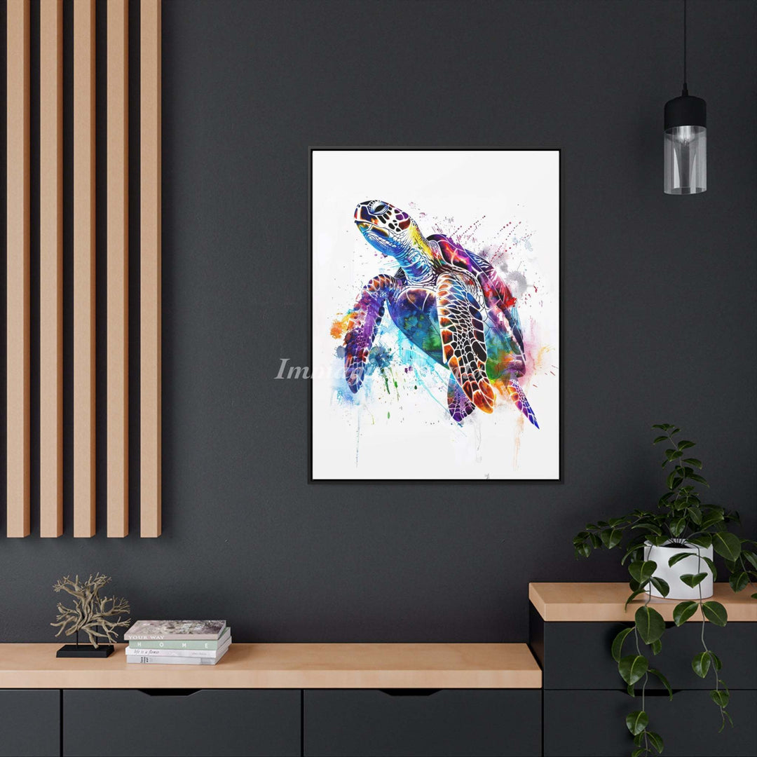 Sea Turtle Splatter Portrait (Framed Canvas Print)