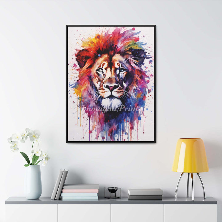 Lion Splatter Portrait (Framed Canvas Print)