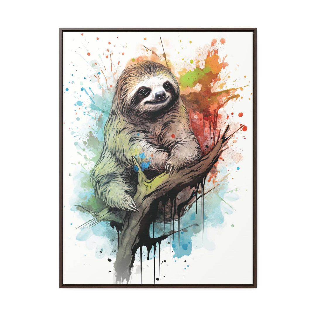 Sloth Splatter Portrait (Framed Canvas Print)