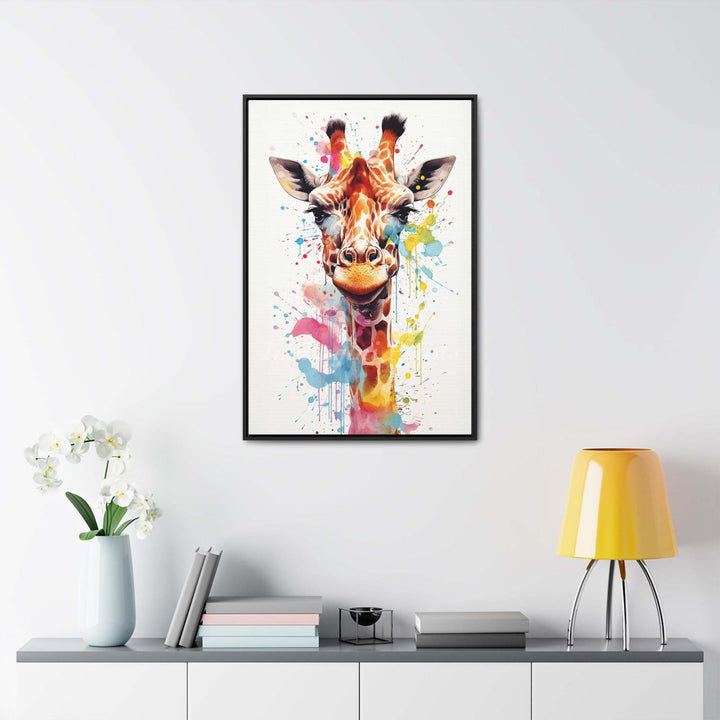 Giraffe Splatter Portrait (Framed Canvas Print)