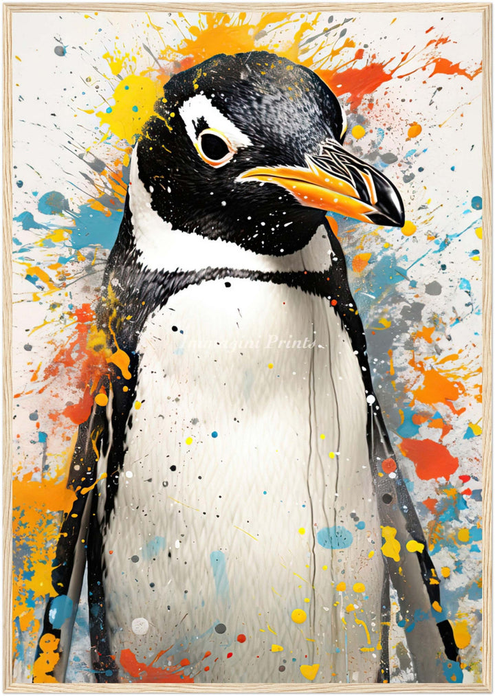 Penguin Splatter Portrait (Framed Art Print)