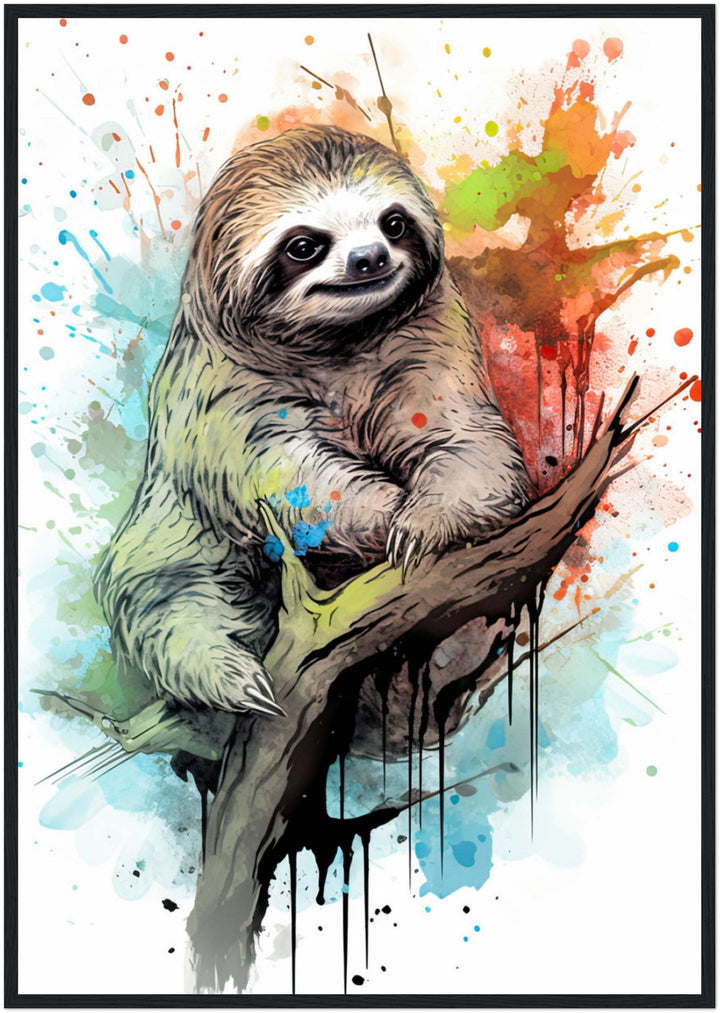 Sloth Splatter Portrait (Framed Art Print)