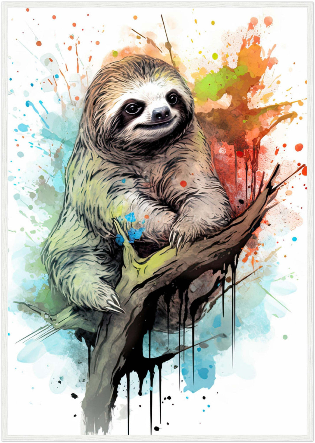 Sloth Splatter Portrait (Framed Art Print)