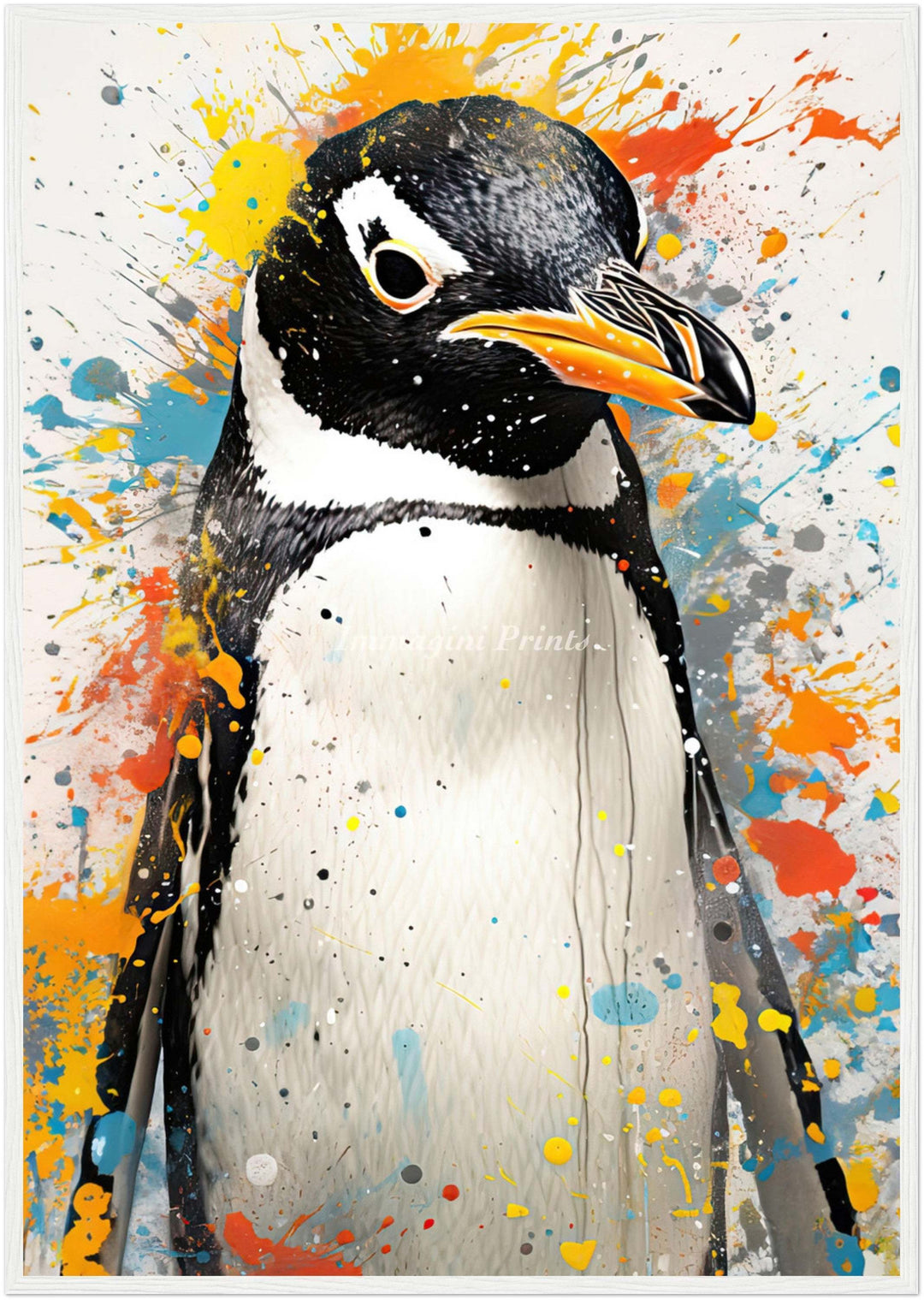 Penguin Splatter Portrait (Framed Art Print)