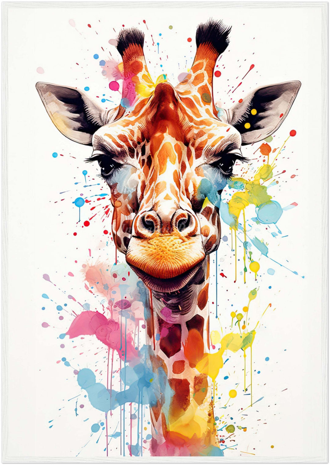 Giraffe Splatter Portrait (Framed Art Print)