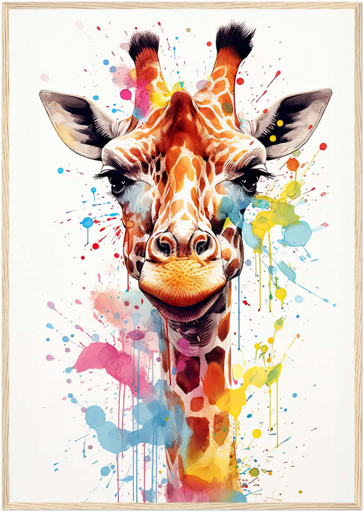 Giraffe Splatter Portrait (Framed Art Print)