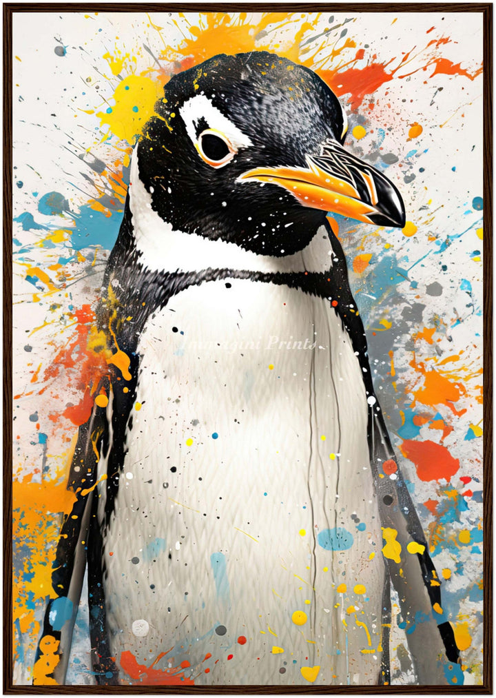 Penguin Splatter Portrait (Framed Art Print)