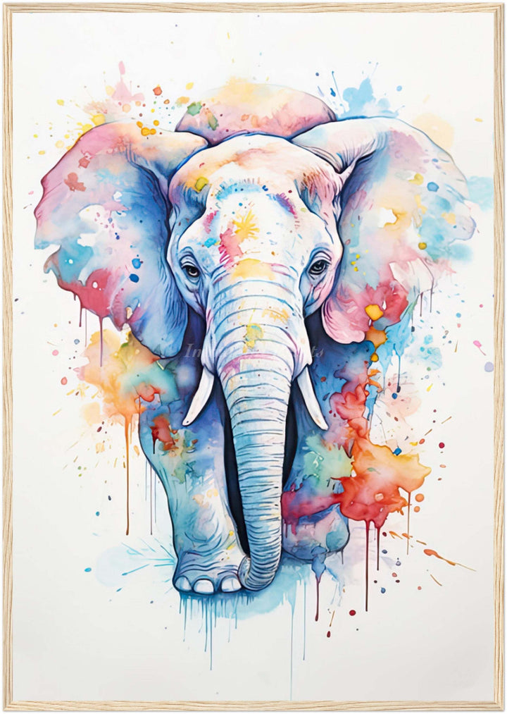 Elephant Splatter Portrait (Framed Art Print)