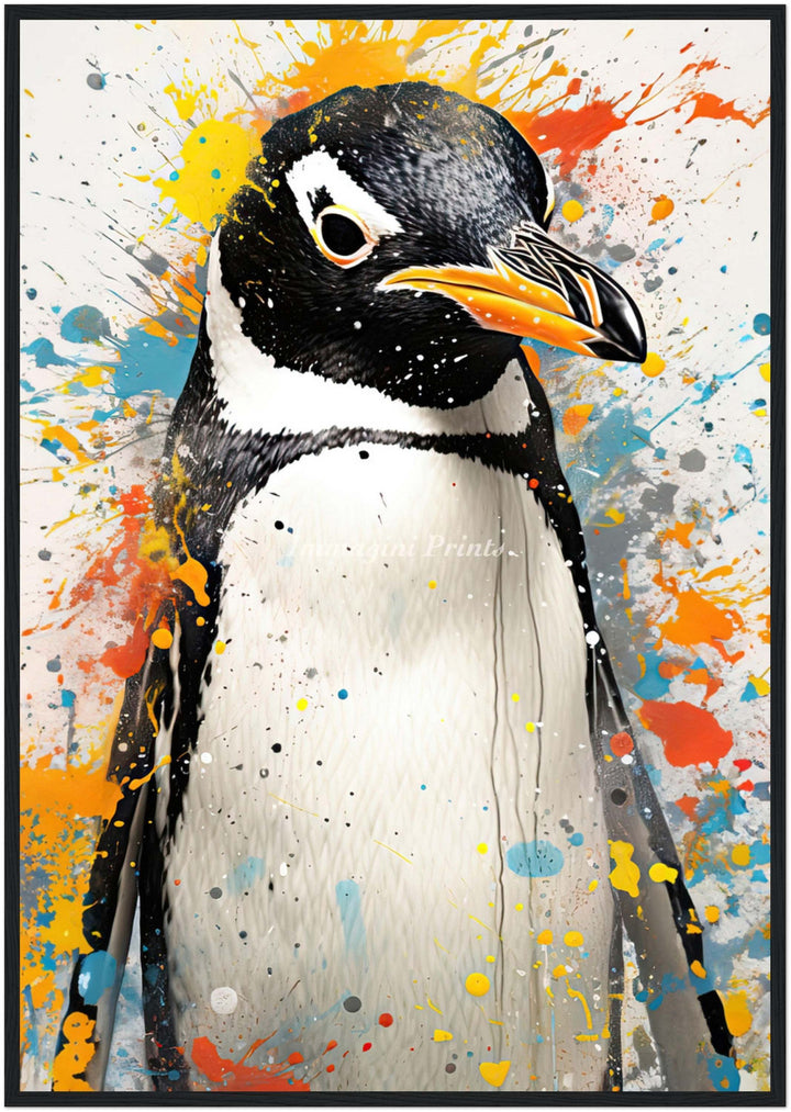 Penguin Splatter Portrait (Framed Art Print)