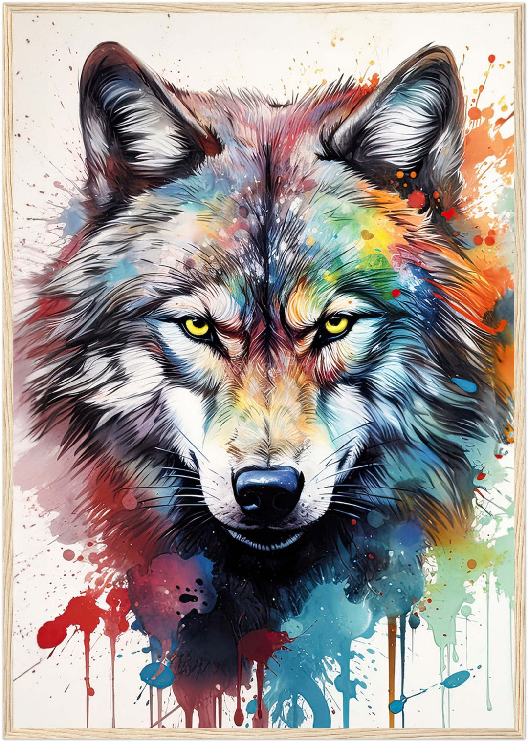 Wolf Splatter Portrait (Framed Art Print)