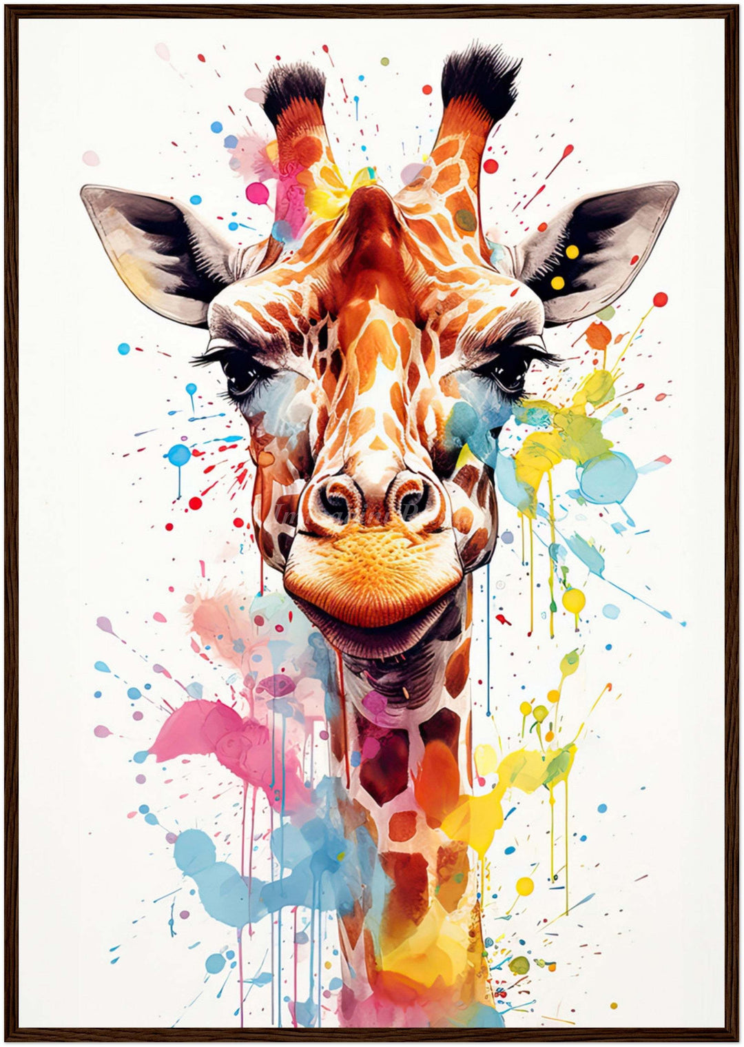 Giraffe Splatter Portrait (Framed Art Print)